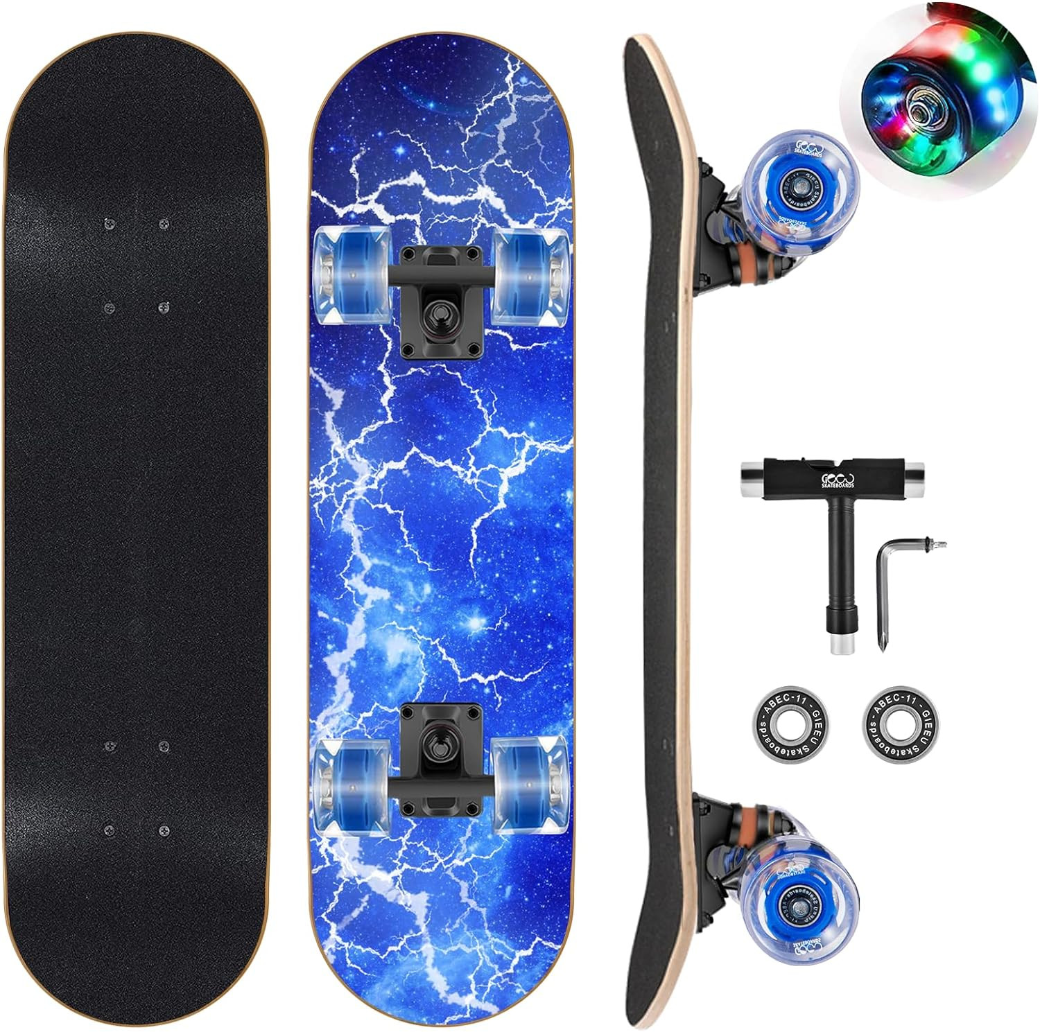 Skateboards with Colorful Flashing Wheels for Beginners,Kids,Teens,Adults, Compl