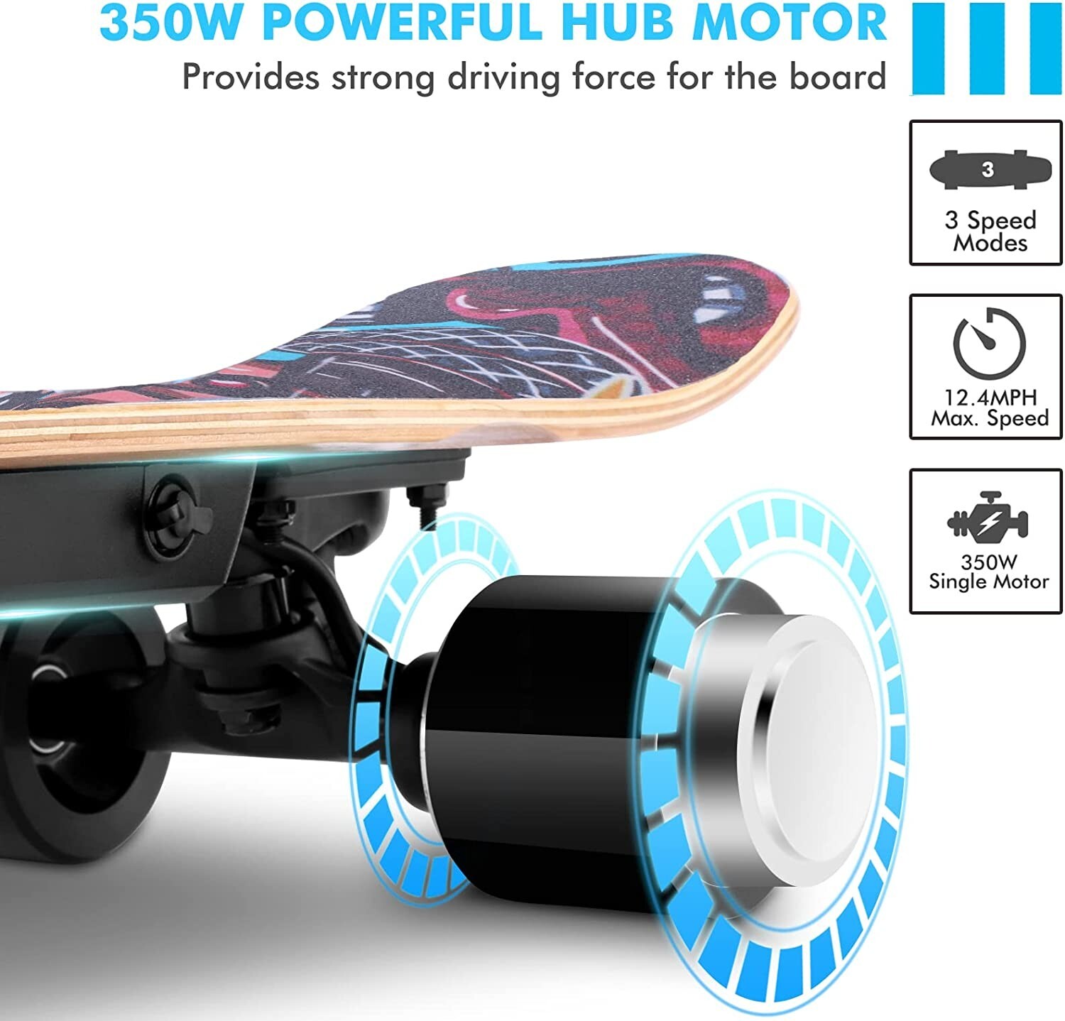 New Electric Skateboard Graffiti Graphic + Remote Maple Deck Kids, Teens, Adults
