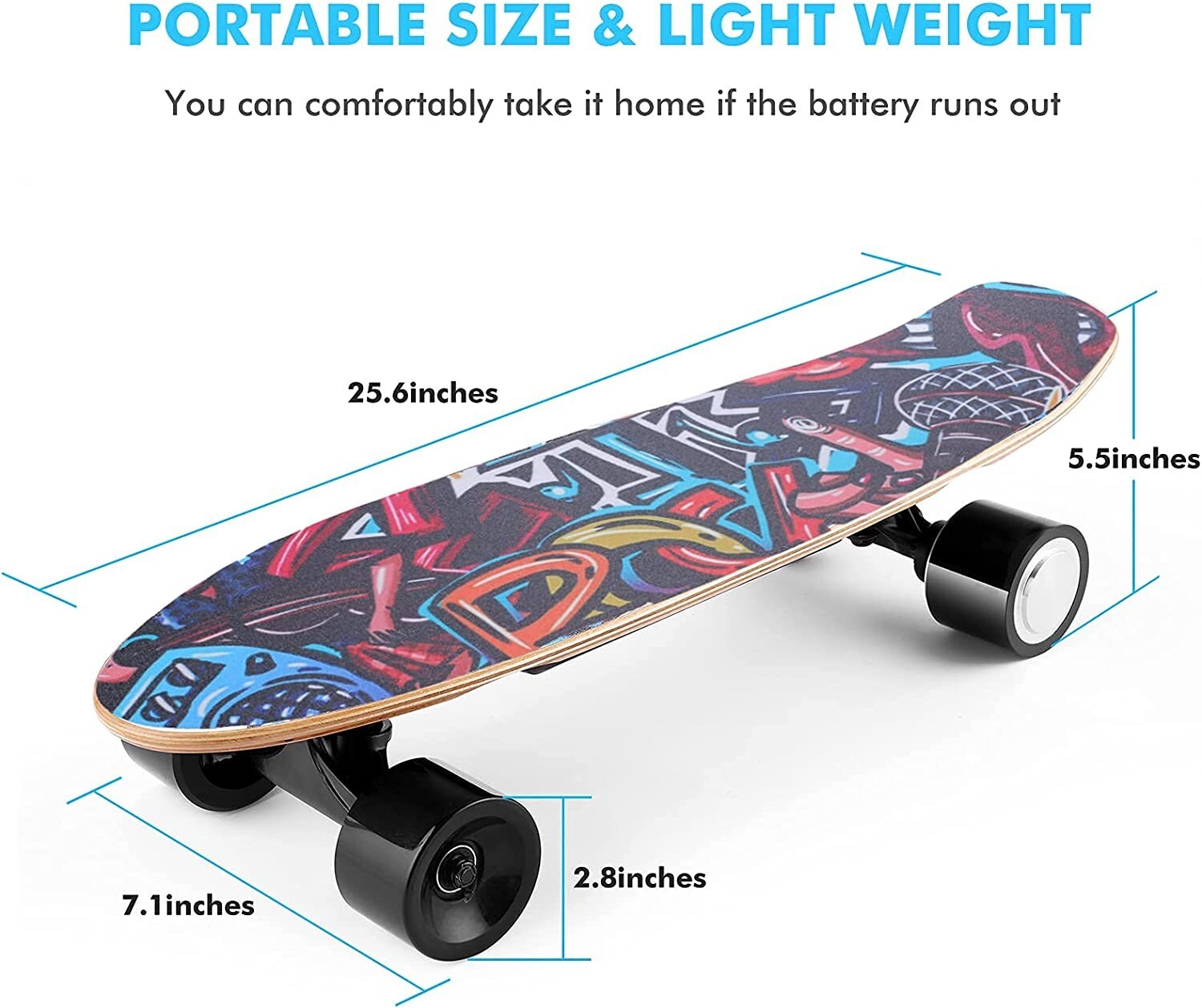 New Electric Skateboard Graffiti Graphic + Remote Maple Deck Kids, Teens, Adults