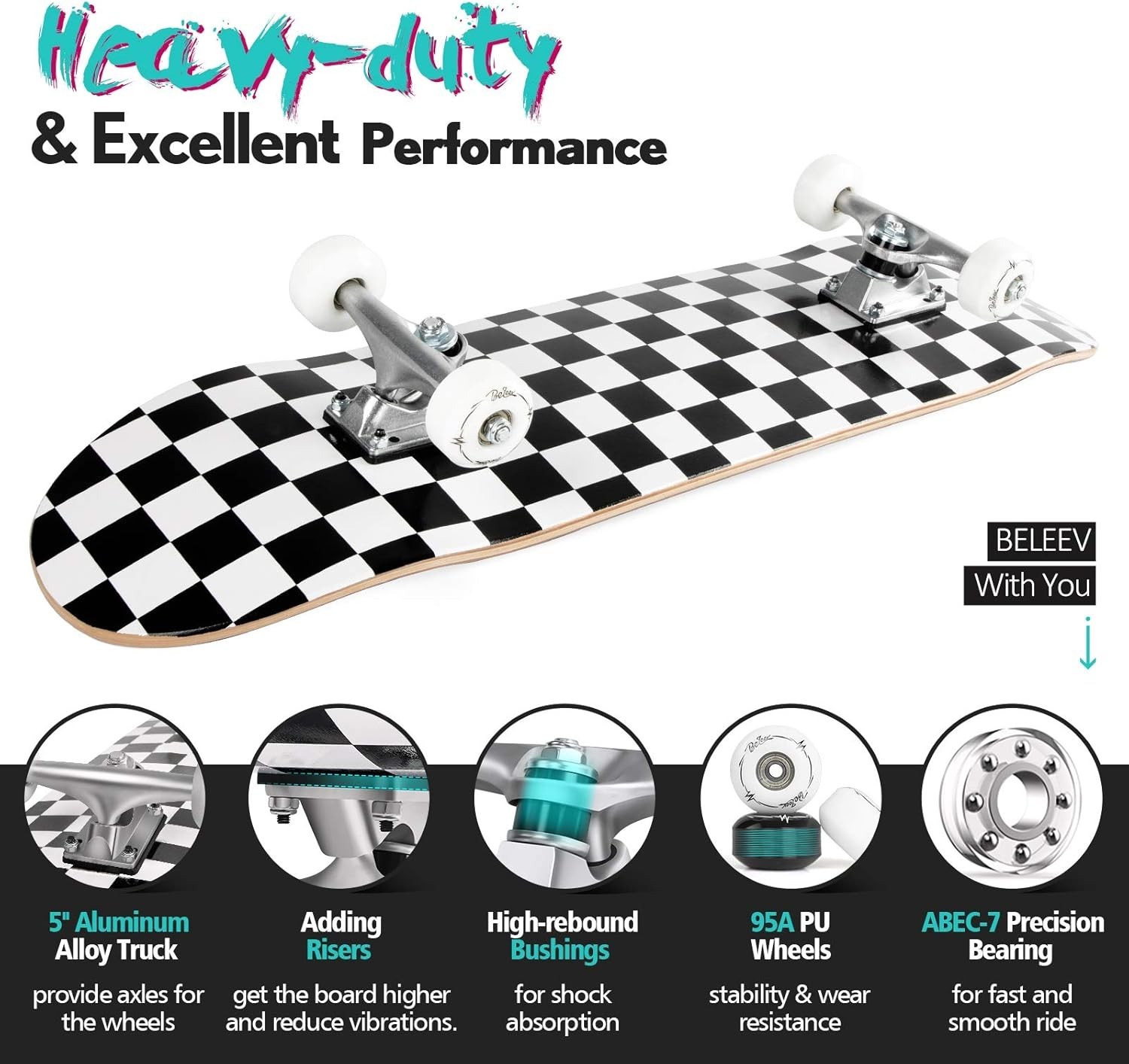 Durable 31 » Complete Skateboard for Kids & Adults, 7-Ply Maple Cruising Style