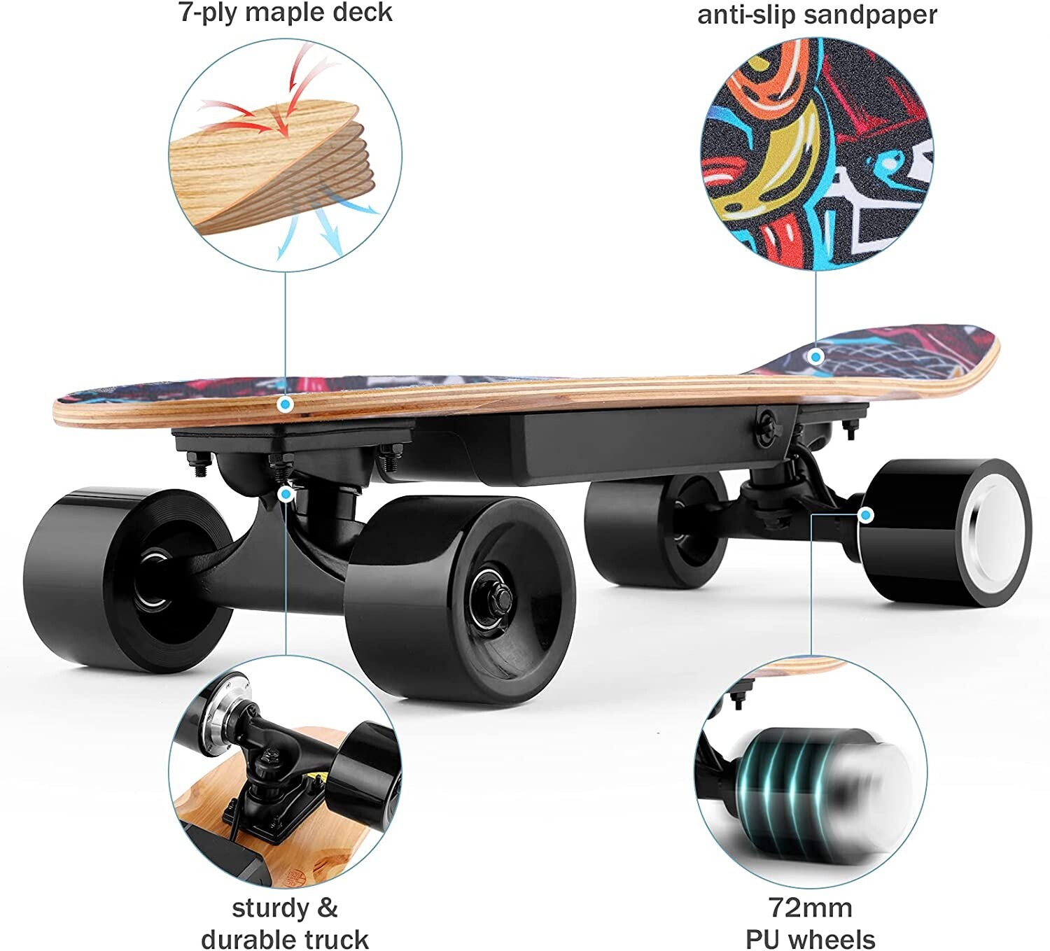 New Electric Skateboard Graffiti Graphic + Remote Maple Deck Kids, Teens, Adults