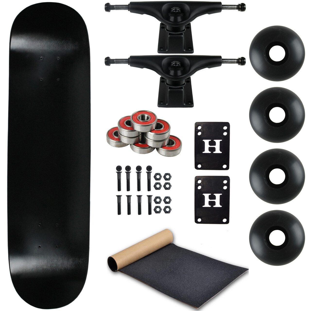 Moose Complete Skateboard Dip Black 8.5&Prime; With Black Trucks and Black Wheels