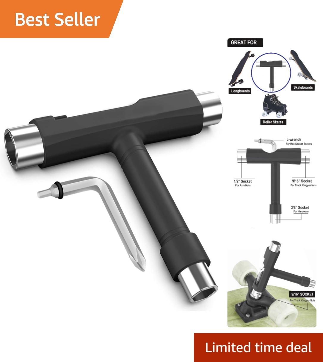 Multi-Function T Tool for Skateboards and Roller Skates – Lightweight & Handy