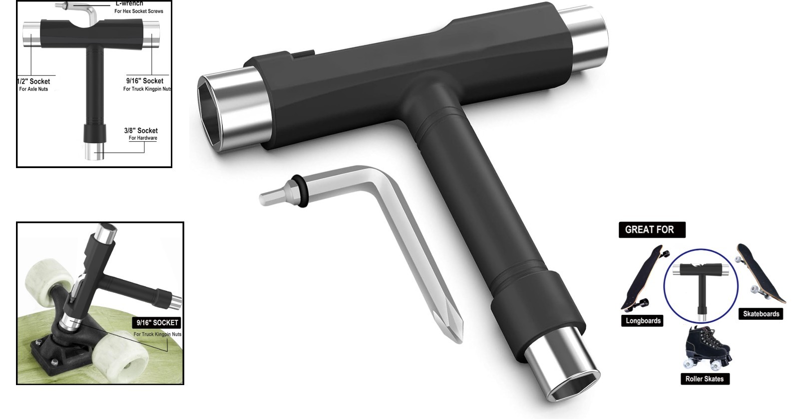 Multi-Function T Tool for Skateboards and Roller Skates – Lightweight & Handy